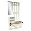 A white entryway storage unit with a mirror, hooks, shelves, and a shoe rack. Anteprima dell’immagine prodotto