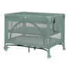 A green travel crib with a mesh body and a removable bassinet. Náhľad obrázku produktu