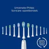 A collection of Philips Sonicare toothbrush heads displayed against a blue background, with a toothbrush handle at the bottom. Voir les images du produit