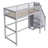 A loft bed with stairs and storage is shown against a white background. Produktbild-Vorschau