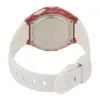 The back view of a digital watch with a white strap and a red casing. Produktbild-Vorschau
