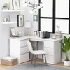 A white corner desk with a chair and office supplies in a room with a large window. Anteprima dell’immagine prodotto