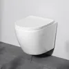 A white wall-mounted toilet is shown against a white wall and a gray tiled floor. Produktbild-Vorschau