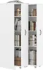 A white, open cabinet with shelves filled with books. Produktbild-Vorschau