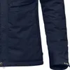 Close-up of a dark blue jacket sleeve and side panel. Produktbild-Vorschau