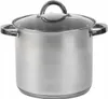 A stainless steel cooking pot with a glass lid and handles, shown against a white background. Produktbild-Vorschau