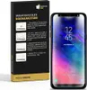 A smartphone screen protector packaging with instructions and a smartphone displaying the time. Produktbild-Vorschau