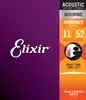 The image shows the packaging of Elixir acoustic guitar strings, highlighting the brand logo, product specifications, and key features. Produktbild-Vorschau