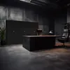 A modern, dark office interior with a large desk and filing cabinets. Voir les images du produit