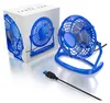 A blue USB table fan and its packaging are displayed on a white surface. Náhled obrázku produktu