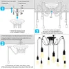 An instructional diagram showing how to install a spider pendant light fixture, followed by an image of the installed fixture with bulbs. Anteprima dell’immagine prodotto