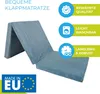 A folded mattress is shown with marketing text and icons highlighting its features. Produktbild-Vorschau