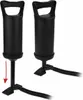 Two black hand pumps for inflating items like mattresses, shown against a white background. One pump is shown in a neutral position, while the other is shown with an arrow indicating downward motion, suggesting its use. Produktbild-Vorschau