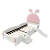 A children's bed with a slide and stairs, designed with a bunny theme. Anteprima dell’immagine prodotto
