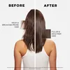 A split image showing a woman's hair before and after using a hair product, with close-ups of the hair texture. Produktbild-Vorschau