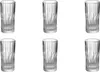 Six clear glass tumblers are arranged in two rows of three on a white background. Voir les images du produit