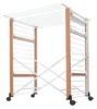 A freestanding clothes drying rack with wooden-colored side frames and white metal bars. Podgląd zdjęcia produktu