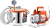 A vacuum chamber and pump set are displayed against a white background, with dimensions indicated by text overlays. Anteprima dell’immagine prodotto