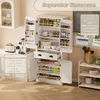A white kitchen storage cabinet filled with various food items and kitchenware. Podgląd zdjęcia produktu