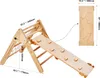 A wooden Pikler triangle climbing toy with dimensions labeled. Podgląd zdjęcia produktu