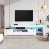 A modern, white TV stand with LED lighting, featuring a television mounted above it. Anteprima dell’immagine prodotto