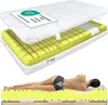 A cross-section view of a mattress with its layers shown, and a diagram illustrating spinal alignment on a mattress. Produktbild-Vorschau