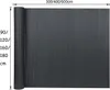 A rolled-up dark grey PVC privacy screen is shown, with dimensions indicated by text overlays. Produktbild-Vorschau