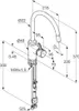 Technical drawing of a faucet with dimensions and specifications. Produktbild-Vorschau