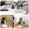 Collage of a white 4-in-1 charging station with an iPhone, Apple Watch, and AirPods charging. Produktbild-Vorschau