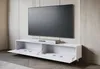 A modern TV lowboard with open compartments and a soundbar on top, in a minimalist room setting. Podgląd zdjęcia produktu