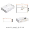 A diagram showing the dimensions of a white ceramic sink, with an illustration of the sink itself. Anteprima dell’immagine prodotto