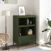 A green highboard with drawers and shelves, placed in a room with a chair and a floor lamp. Voir les images du produit