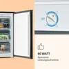 A split image showing the interior of an open mini freezer on the left and a close-up of the temperature control dial and marketing text on the right. Podgląd zdjęcia produktu
