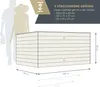 A diagram showing a raised garden bed with dimensions and available sizes, alongside silhouettes of two people. Náhled obrázku produktu