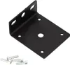 A black metal L-shaped bracket with several mounting holes and a central hole, shown with a few silver screws in the foreground. Podgląd zdjęcia produktu