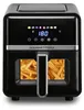 A black air fryer with a digital display showing '180' and various food icons. The front of the air fryer has two windows showing french fries. Anteprima dell’immagine prodotto