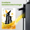 A close-up illustration of a juicer's auger and juice output, with text explaining the extraction technology. Podgląd zdjęcia produktu