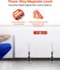 A person is shown installing a radiator, with a magnetic level being used to ensure accuracy. Produktbild-Vorschau