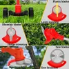 A collage of images showing different attachments and uses of a garden trimmer. Produktbild-Vorschau