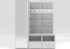 A white and light gray hall furniture set with a tall cabinet, upholstered wall panel, and shoe cabinets. Náhľad obrázku produktu