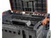 Close-up view of the interior of an open black tool box with orange accents. Náhled obrázku produktu