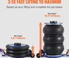 Comparison of a deflated and inflated triple bag air jack, with height measurements indicated. Voir les images du produit