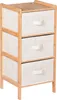 A three-drawer bamboo dresser with white fabric drawers. Podgląd zdjęcia produktu