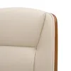 A close-up view of the cream-colored leather upholstery and wooden trim of an office chair. Voir les images du produit