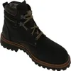 A black leather boot with brown laces and sole, shown from a side angle on a white background. Anteprima dell’immagine prodotto