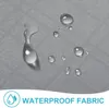 Close-up of a gray fabric surface with water droplets, indicating waterproof properties. Text overlay states 'WATERPROOF FABRIC'. Náhled obrázku produktu
