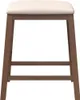 A front view of a bar stool with a beige seat and brown wooden legs. Náhľad obrázku produktu