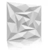 A white 3D wall panel with geometric facets, shown in a studio shot with a reflection below. Produktbild-Vorschau