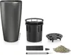 A collection of components for a planter, including the planter itself, an inner pot, a drainage insert, a water level indicator, and gravel. Produktbild-Vorschau