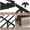 A collage of four close-up images showcasing different features of a black metal bed frame. Produktbild-Vorschau